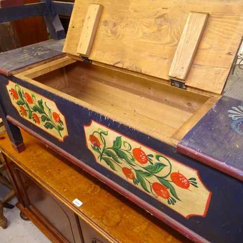 2435 - A Continental painted pine bench, with rising seat, W120cm