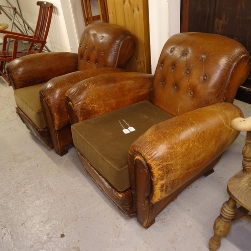 2438 - A pair of Art Deco button-back upholstered leather Club chairs