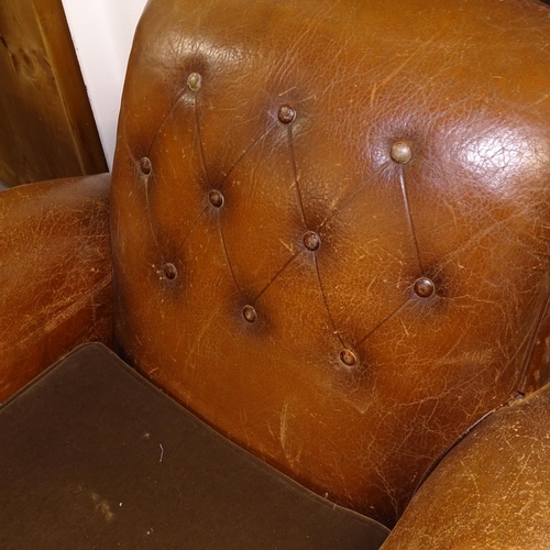 2438 - A pair of Art Deco button-back upholstered leather Club chairs