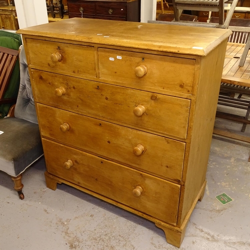 2444 - A Antique pine chest of 5 drawers, with bracket feet, W10c4m, H113cm, D50cm