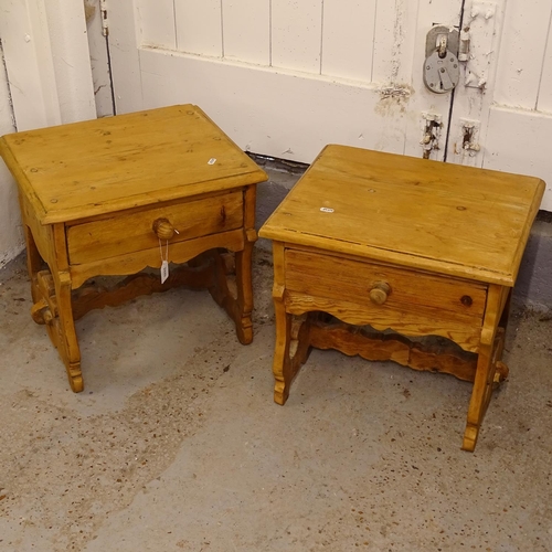 2445 - A pair of pine bedside tables, with single frieze drawers, W47cm, H45cm, D38cm