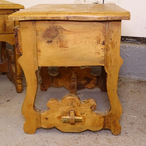 2445 - A pair of pine bedside tables, with single frieze drawers, W47cm, H45cm, D38cm