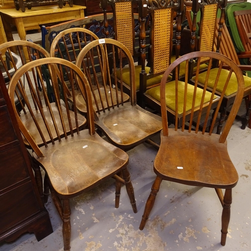 2449 - A set of 5 1920s elm-seated stick-back kitchen chairs