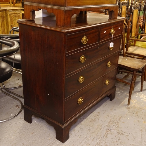 2450 - A Georgian mahogany chest of 2 short and 3 long drawers, on bracket feet, W182cm, H100cm, D52cm