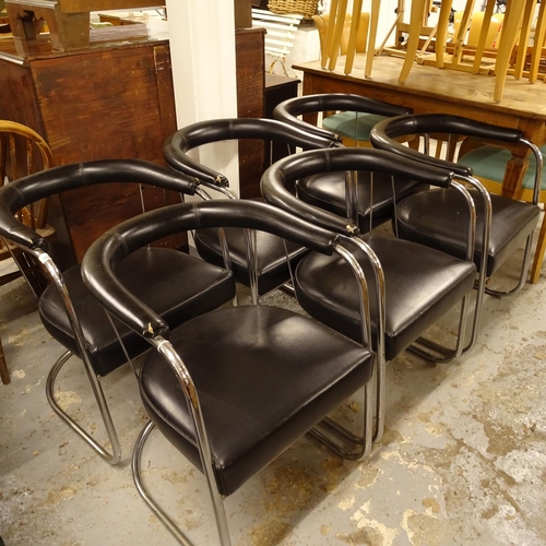 2456 - A set of 6 PEL sp4 Art Deco modernist tubular steel cantilever armchairs (no button to the base)