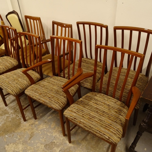 2461 - A pair of G Plan teak elbow chairs, and a similar set of 6 teak dining chairs (4 and 2, unmarked)