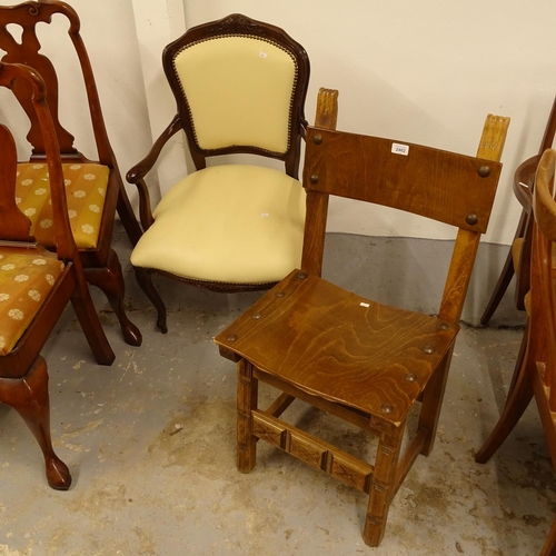 2462 - A stained beech open-arm bedroom chair, and a Gothic style hall chair (2)