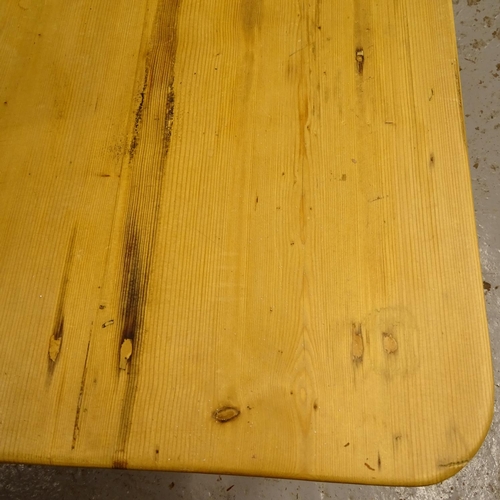 2467 - A rectangular pine kitchen table on turned legs, W108cm, H73cm, D65cm (drawer missing)