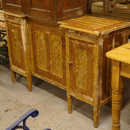 2469 - A Continental painted inverted break-front dresser base, with 3 cupboard doors (A/F), W136cm, H85cm,... 