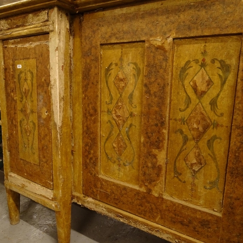 2469 - A Continental painted inverted break-front dresser base, with 3 cupboard doors (A/F), W136cm, H85cm,... 