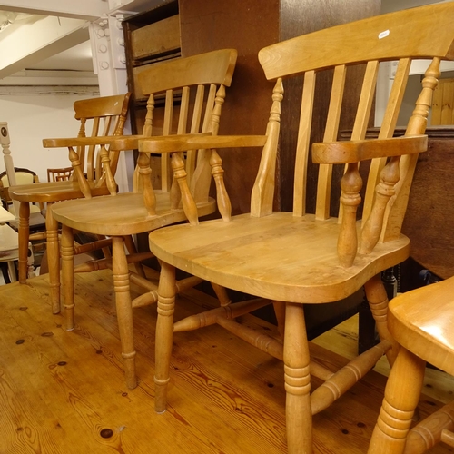 2474 - A large rectangular polished pine farmhouse table, with end frieze drawers, on turned baluster legs,... 