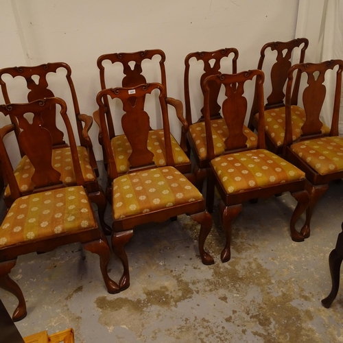 2477 - A set of 8 yew wood dining chairs, with pierced slat backs, on cabriole legs (6 and 2)