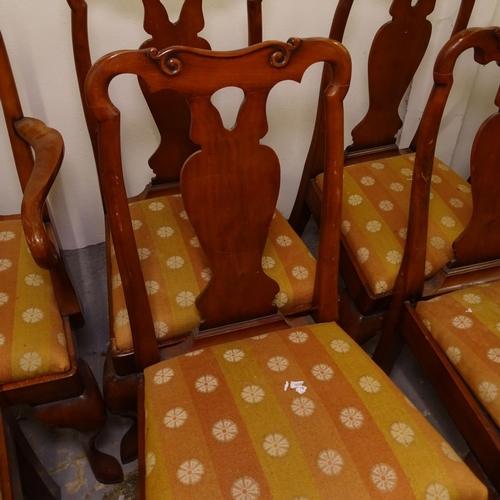 2477 - A set of 8 yew wood dining chairs, with pierced slat backs, on cabriole legs (6 and 2)