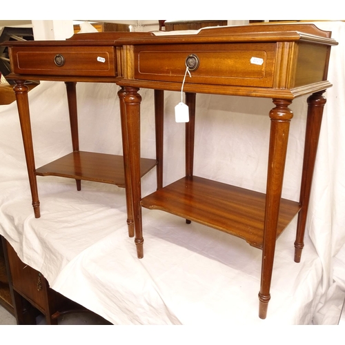 2483 - A pair of reproduction mahogany bedside tables, with single frieze drawers, W48cm, H73cm, D35cm