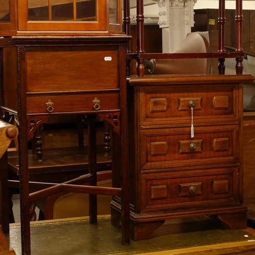 2486 - A walnut stool on X-shaped base, an Edwardian mahogany sewing cabinet, a 3-drawer bedside chest, a s... 