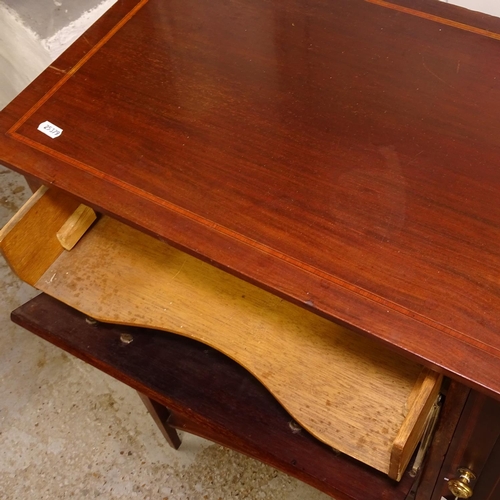 2491 - An Edwardian mahogany and satinwood-banded music cabinet, W81cm, H84cm, D37cm