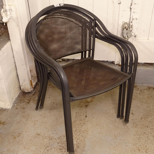 2492 - A set of 4 tubular metal and mesh-seated garden chairs