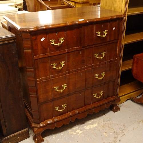 2508 - A mahogany chest of 2 short and 3 long drawers, with scalloped drawer fronts, on claw and ball feet,... 