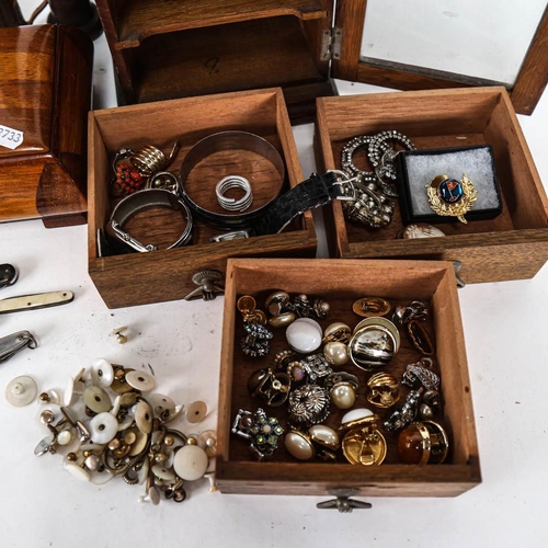 461 - A table-top jewellery chest, a wooden jewellery box, various costume jewellery, fruit knives, button... 