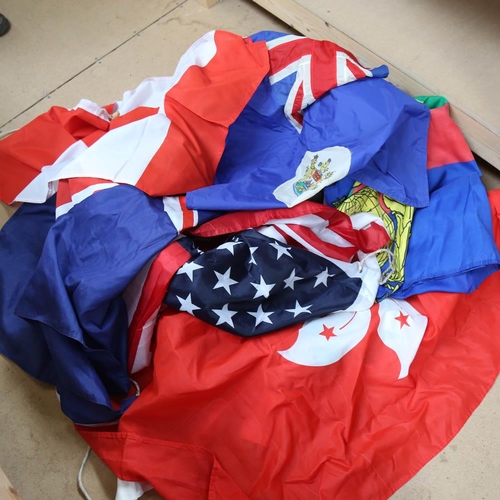 466 - A box of various flags, including Australia, Nice, England, Canada etc