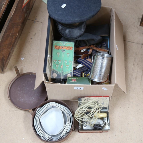 474 - A box of ephemera, including RAF caps, box of shirt collars etc