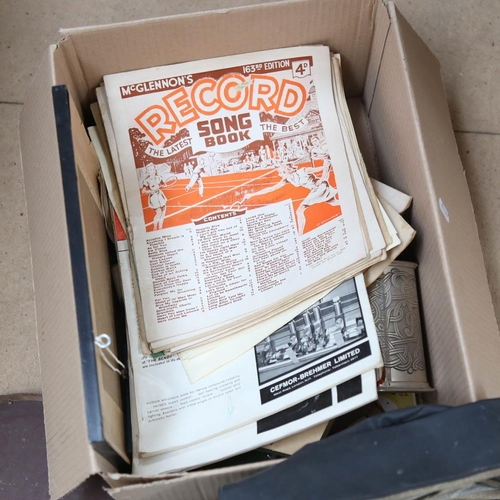 474 - A box of ephemera, including RAF caps, box of shirt collars etc