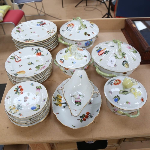 481 - An extensive Herend porcelain dinner service, with fruit and floral decoration, including pair of tu... 