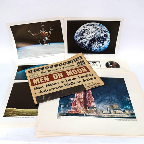 490 - A collection of NASA photographs, relating to the Apollo 9 moon landing, and a copy of the San Franc... 