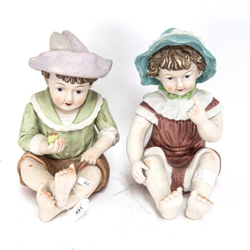 491 - A large pair of Continental porcelain infant figures, unmarked, height 30cm