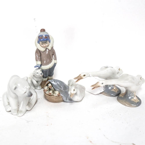 507 - 5 Lladro figures, including a boy with a polar bear cub, height 14cm