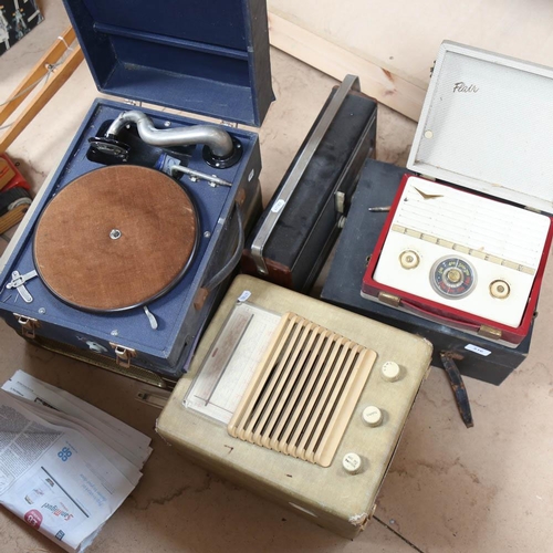 516 - A gramophone, radios, early Ferguson portable radio etc