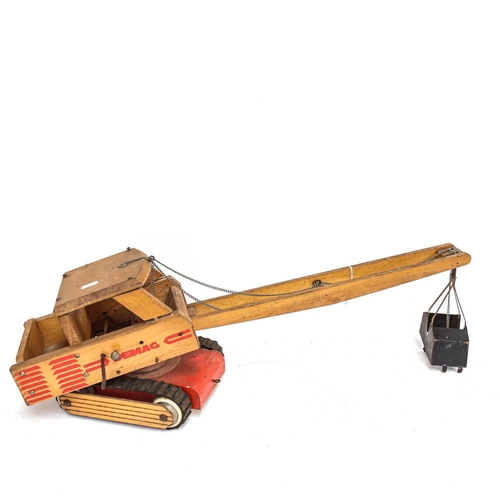 517 - Vintage Demac wooden toy crane, height 60cm