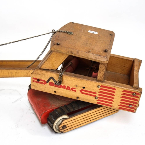 517 - Vintage Demac wooden toy crane, height 60cm