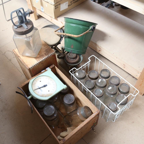 519 - Kilner jars, kitchen scales, enamel pail etc