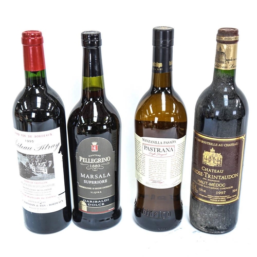 525 - 4 bottles of wine and fortified wine, 2 red Bordeaux, Chateau Pitray 1995, Chateau Larose-Trintaudon... 