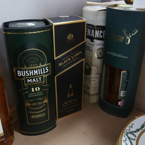 528 - 6 boxed Whiskeys, including Bushmills Malt, and Johnnie Walker Black Label, and a Bells Whisky