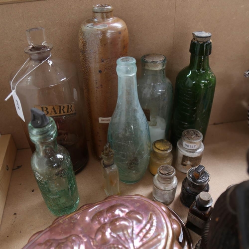 532 - 19th century Chemist's jar and stopper, 26cm, bottles, copper mould, carved wood African group, and ... 