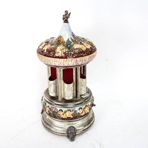 536 - Italian porcelain musical cigarette dispenser, with Swiss movement, height 32cm