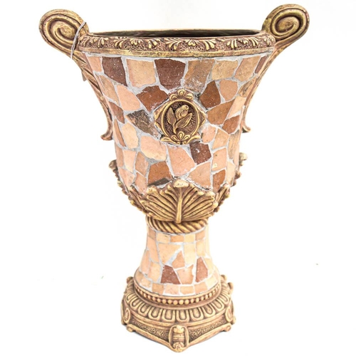 554 - A large 2-handled urn with mosaic decoration, height 50cm