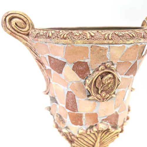 554 - A large 2-handled urn with mosaic decoration, height 50cm