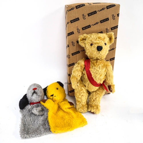 566 - Vintage Chad Valley Sooty and Sweep glove puppets, and a Deans rag book teddy bear, height 33cm