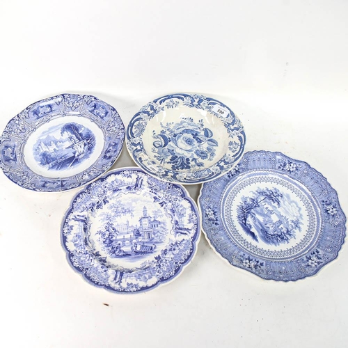 590 - 4 Victorian Staffordshire blue and white transfer printed plates, largest 27cm