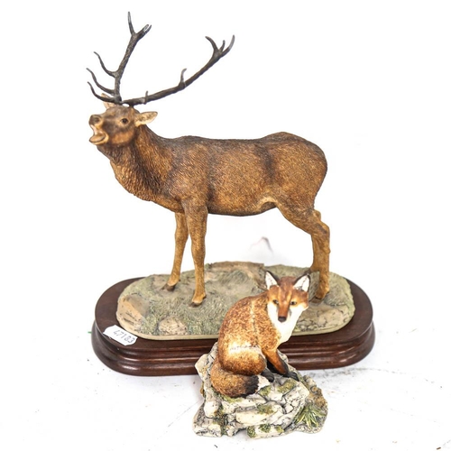 592 - Border Fine Arts fox, height 12cm, and a figure of a stag on plinth