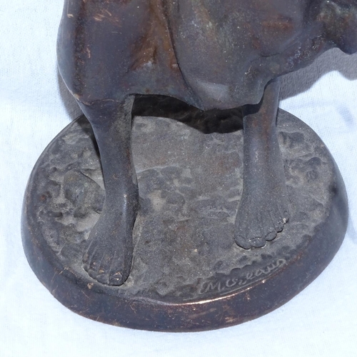 600 - Bronze figure of a girl on circular plinth, height 38cm, and a metal figure of a deer