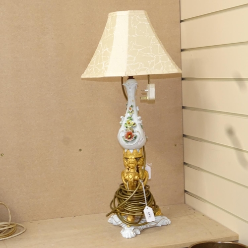 642 - A Naples Italiano gilt and ceramic table lamp, height 66cm overall