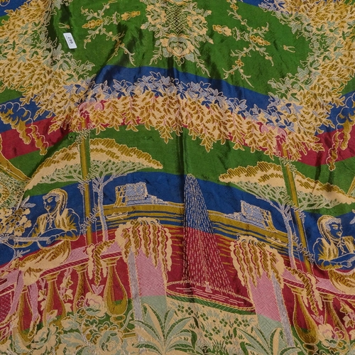 667 - A machine-embroidered throw/bed spread, length 240cm