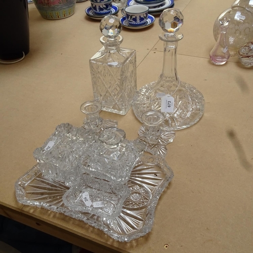 673 - 2 crystal decanters, and a dressing table set