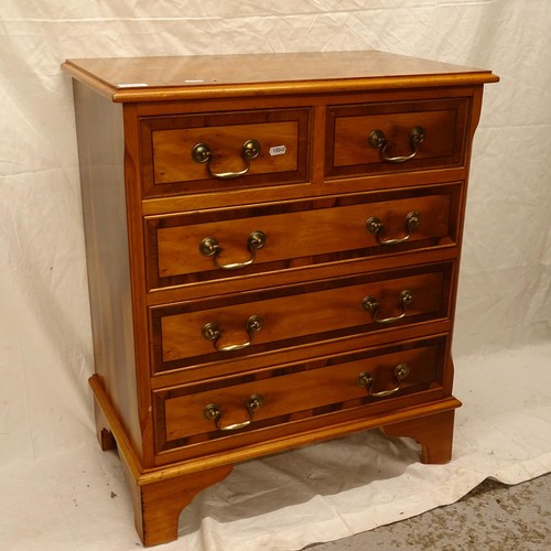 2507 - A reproduction yew wood chest of 3 long and 2 short drawers, H74cm, W62cm, D37cm