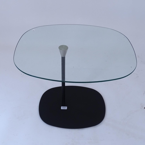 2010 - A contemporary design glass-top side table, with offset pedestal base, W60cm, H47cm