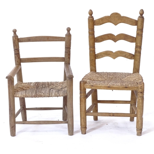 2041 - 2 Vintage children's beech and rush-seated chairs